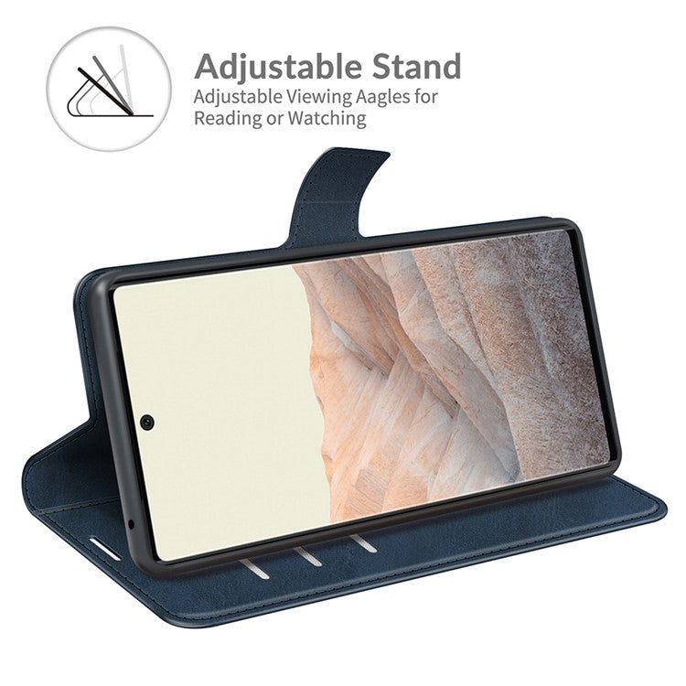 Folio Flip Leather Wallet Protective Case Phone Stand Cover Shell for Google Pixel 6 - Blue
