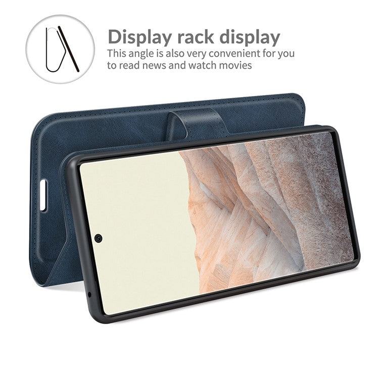 Folio Flip Leather Wallet Protective Case Phone Stand Cover Shell for Google Pixel 6 - Blue