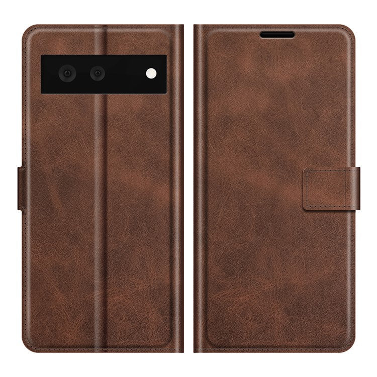 Folio Flip Leather Wallet Protective Case Phone Stand Cover Shell for Google Pixel 6 - Coffee