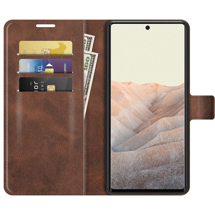 Folio Flip Leather Wallet Protective Case Phone Stand Cover Shell for Google Pixel 6 - Coffee