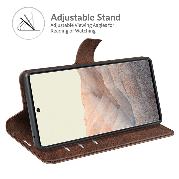 Folio Flip Leather Wallet Protective Case Phone Stand Cover Shell for Google Pixel 6 - Coffee