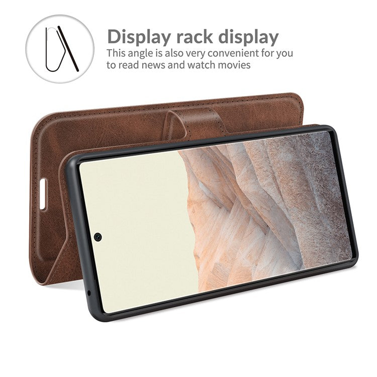 Folio Flip Leather Wallet Protective Case Phone Stand Cover Shell for Google Pixel 6 - Coffee