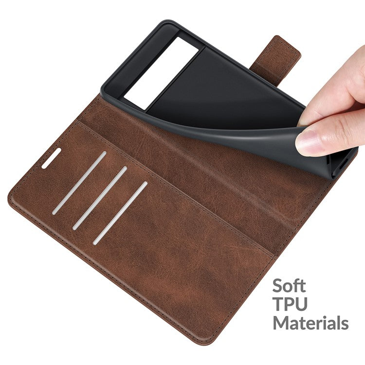 Folio Flip Leather Wallet Protective Case Phone Stand Cover Shell for Google Pixel 6 - Coffee