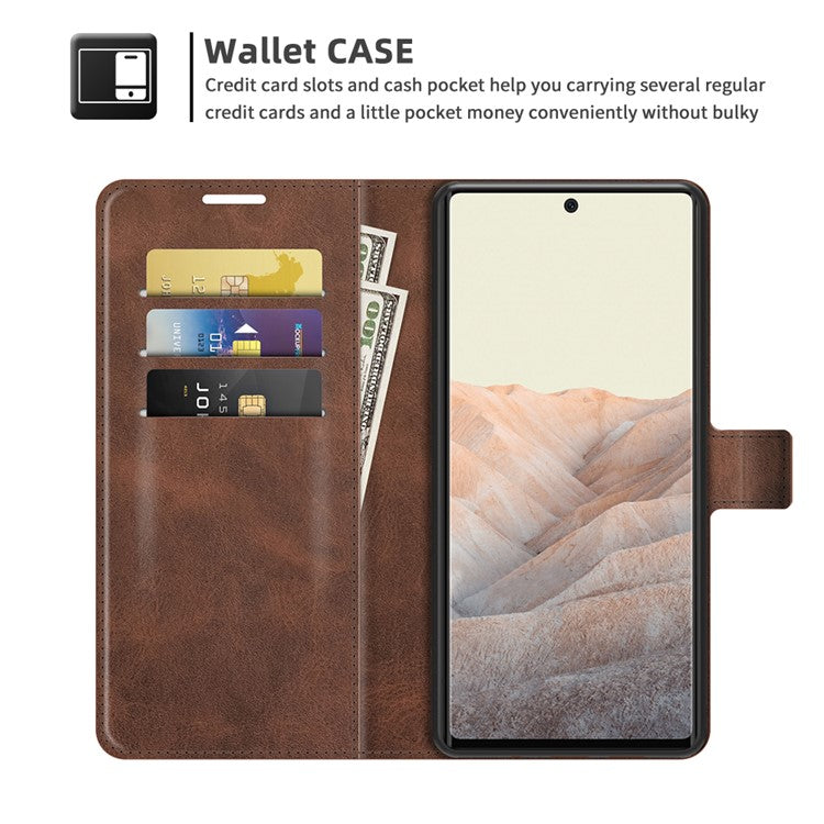 Folio Flip Leather Wallet Protective Case Phone Stand Cover Shell for Google Pixel 6 - Coffee