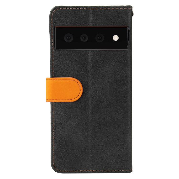 Two-Color Style Magnetic Soft TPU + PU Shockproof Flip Cover Wallet with Strap for Google Pixel 6 - Orange