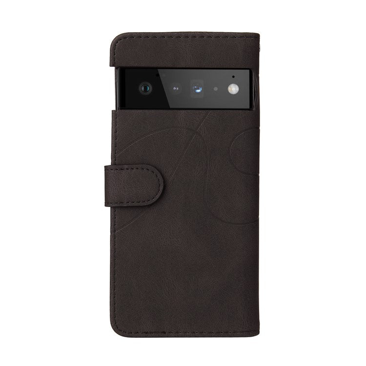 KT Leather Series-1 Bi-color Splicing PU Leather Wallet Case Flip Stand Cover with Wrist Strap for Google Pixel 6 - Black