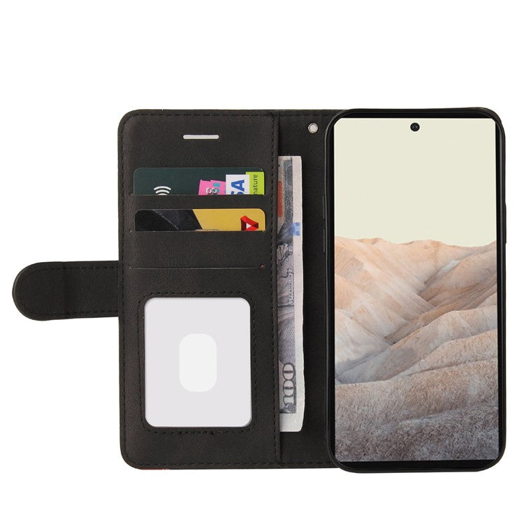 KT Leather Series-1 Bi-color Splicing PU Leather Wallet Case Flip Stand Cover with Wrist Strap for Google Pixel 6 - Black