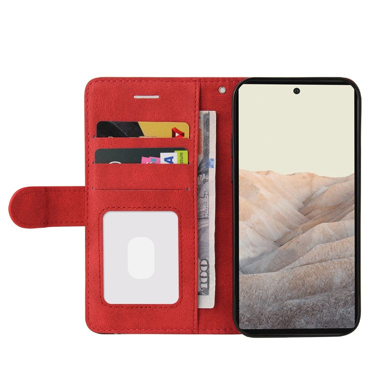 KT Leather Series-1 Bi-color Splicing PU Leather Wallet Case Flip Stand Cover with Wrist Strap for Google Pixel 6 - Red