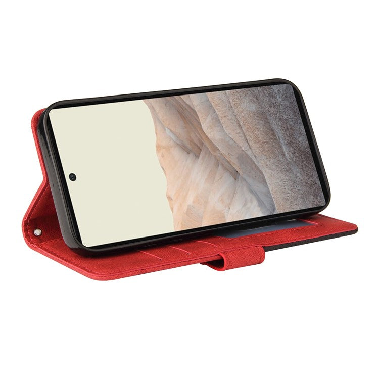 KT Leather Series-1 Bi-color Splicing PU Leather Wallet Case Flip Stand Cover with Wrist Strap for Google Pixel 6 - Red