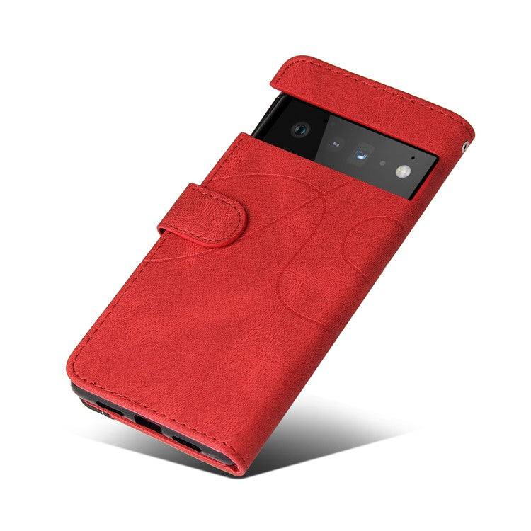 KT Leather Series-1 Bi-color Splicing PU Leather Wallet Case Flip Stand Cover with Wrist Strap for Google Pixel 6 - Red
