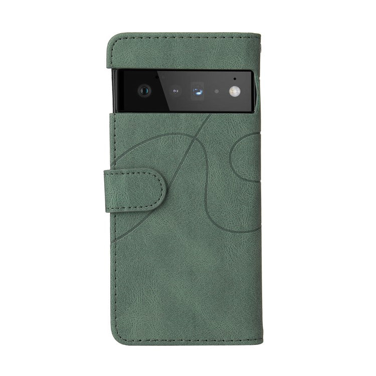KT Leather Series-1 Bi-color Splicing PU Leather Wallet Case Flip Stand Cover with Wrist Strap for Google Pixel 6 - Green