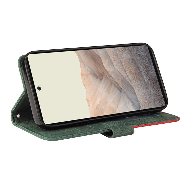 KT Leather Series-1 Bi-color Splicing PU Leather Wallet Case Flip Stand Cover with Wrist Strap for Google Pixel 6 - Green
