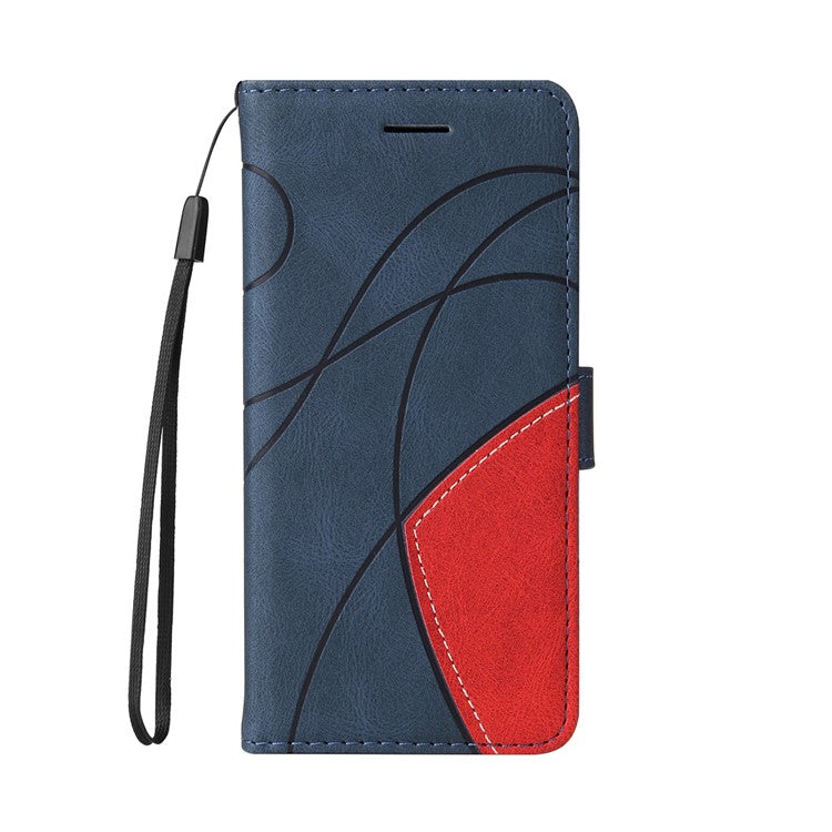 KT Leather Series-1 Bi-color Splicing PU Leather Wallet Case Flip Stand Cover with Wrist Strap for Google Pixel 6 - Blue