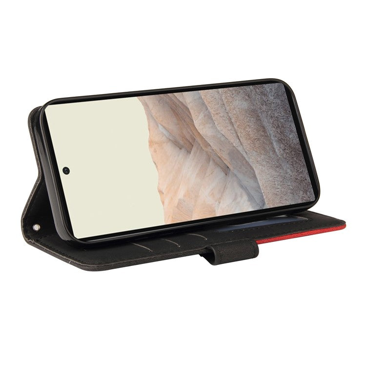 KT Leather Series-1 Bi-color Splicing Design Leather Wallet Case Stand Shell with Handy Strap for Google Pixel 6 Pro - Black