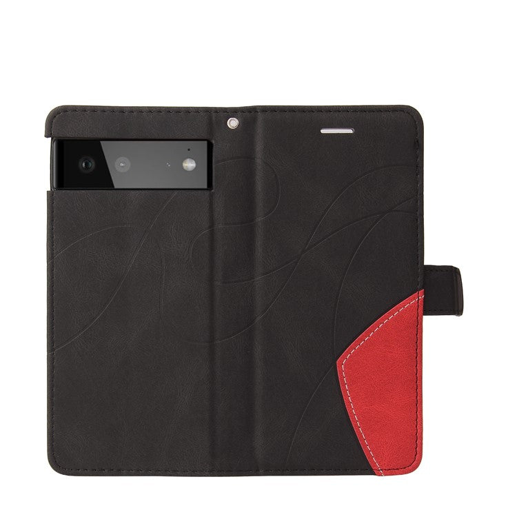KT Leather Series-1 Bi-color Splicing Design Leather Wallet Case Stand Shell with Handy Strap for Google Pixel 6 Pro - Black