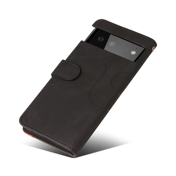 KT Leather Series-1 Bi-color Splicing Design Leather Wallet Case Stand Shell with Handy Strap for Google Pixel 6 Pro - Black