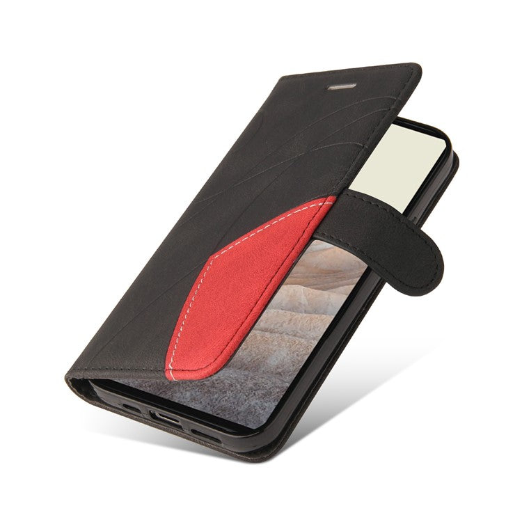 KT Leather Series-1 Bi-color Splicing Design Leather Wallet Case Stand Shell with Handy Strap for Google Pixel 6 Pro - Black