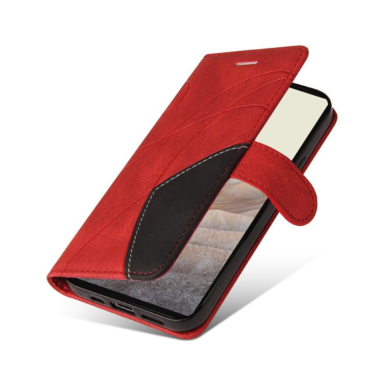 KT Leather Series-1 Bi-color Splicing Design Leather Wallet Case Stand Shell with Handy Strap for Google Pixel 6 Pro - Red