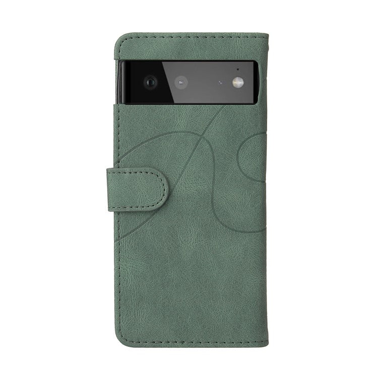 KT Leather Series-1 Bi-color Splicing Design Leather Wallet Case Stand Shell with Handy Strap for Google Pixel 6 Pro - Green
