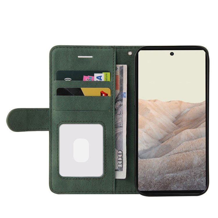 KT Leather Series-1 Bi-color Splicing Design Leather Wallet Case Stand Shell with Handy Strap for Google Pixel 6 Pro - Green