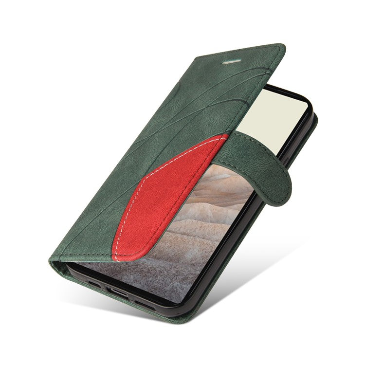 KT Leather Series-1 Bi-color Splicing Design Leather Wallet Case Stand Shell with Handy Strap for Google Pixel 6 Pro - Green