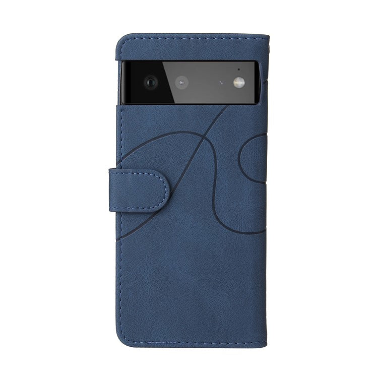 KT Leather Series-1 Bi-color Splicing Design Leather Wallet Case Stand Shell with Handy Strap for Google Pixel 6 Pro - Blue