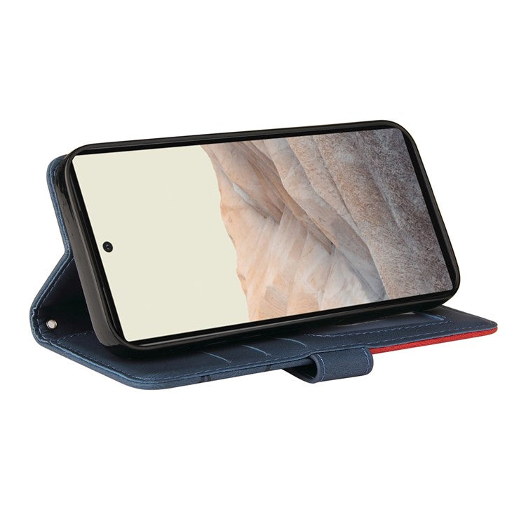 KT Leather Series-1 Bi-color Splicing Design Leather Wallet Case Stand Shell with Handy Strap for Google Pixel 6 Pro - Blue