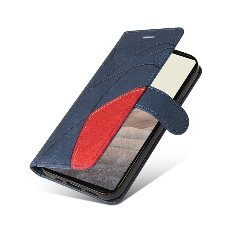 KT Leather Series-1 Bi-color Splicing Design Leather Wallet Case Stand Shell with Handy Strap for Google Pixel 6 Pro - Blue
