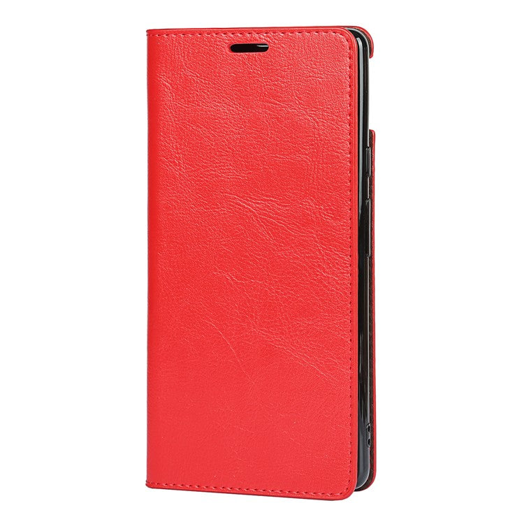 Drop-Proof Crazy Horse Genuine Leather Case with Wallet Stand Design for Google Pixel 6 - Red