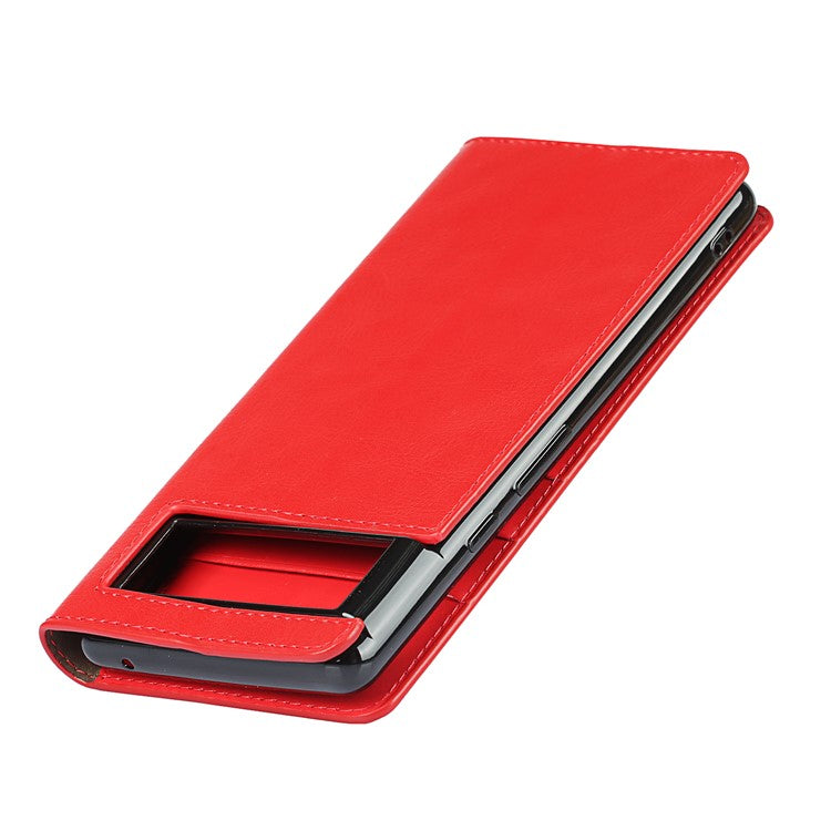 Drop-Proof Crazy Horse Genuine Leather Case with Wallet Stand Design for Google Pixel 6 - Red