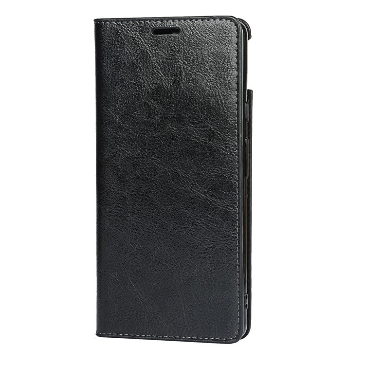 Drop-Proof Crazy Horse Genuine Leather Case with Wallet Stand Design for Google Pixel 6 - Black