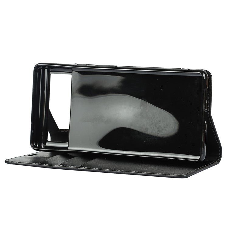 Drop-Proof Crazy Horse Genuine Leather Case with Wallet Stand Design for Google Pixel 6 - Black