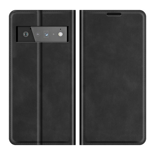 Folio Flip Style Skin-touch Auto-absorbed PU Leather Wallet Shockproof Stand Protective Cover for Google Pixel 6 Pro - Black