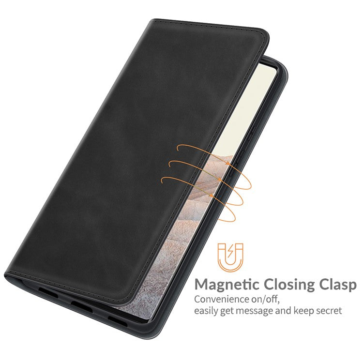Folio Flip Style Skin-touch Auto-absorbed PU Leather Wallet Shockproof Stand Protective Cover for Google Pixel 6 Pro - Black