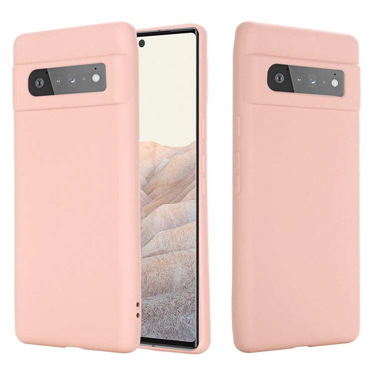 Silky-Soft Touch Liquid Silicone Full Body Protection Shockproof Cover Case with Strap for Google Pixel 6 Pro - Pink