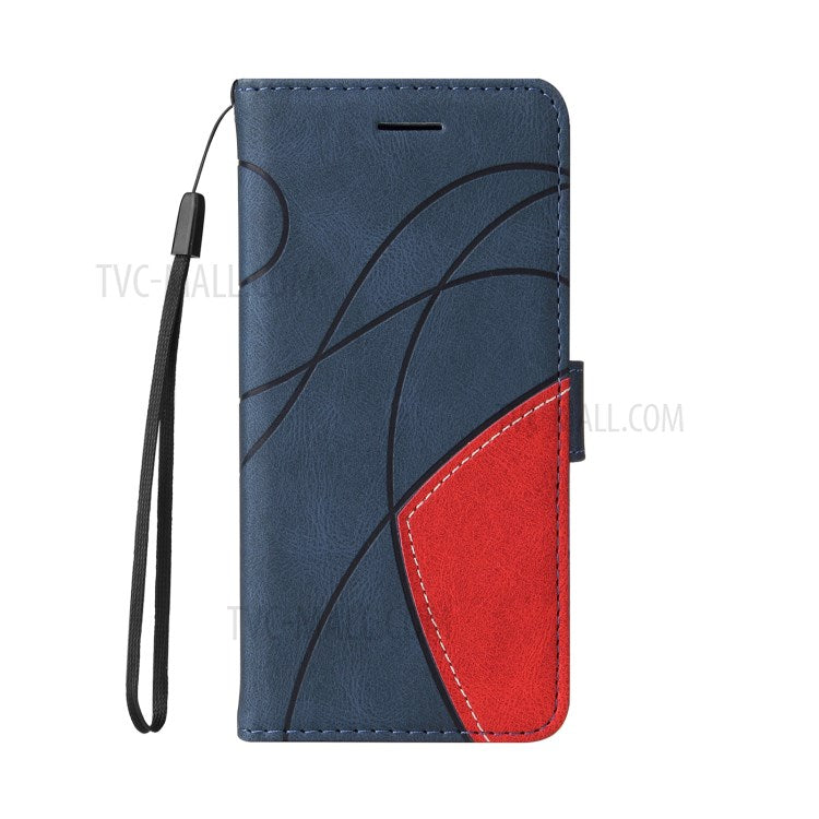 KT Leather Series-1 Dual-Color Contrast PU Leather Wallet Stand Case Cover with Wrist Strap for Google Pixel 5 XL - Blue