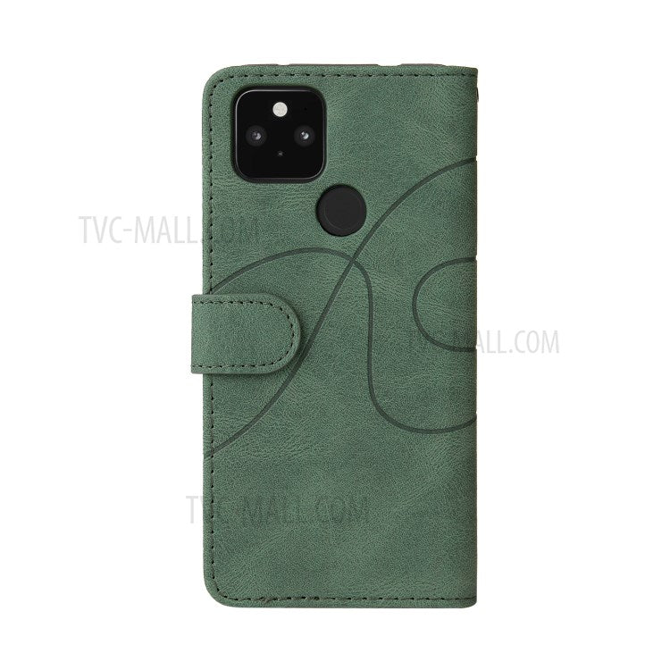 KT Leather Series-1 Dual-Color Contrast PU Leather Wallet Stand Case Cover with Wrist Strap for Google Pixel 5 XL - Green