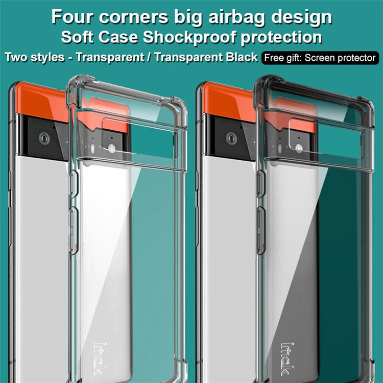 IMAK Full-Body Protective Soft TPU Bumper Shockproof Rugged Cover with Screen Protector for Google Pixel 6 Pro - Transparent Black