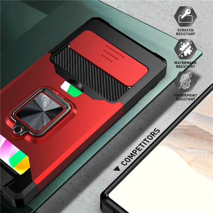 Card Slot Kickstand PC + TPU Hybrid Case Camera Slide Protector Phone Shell for Google Pixel 6 Pro - Black