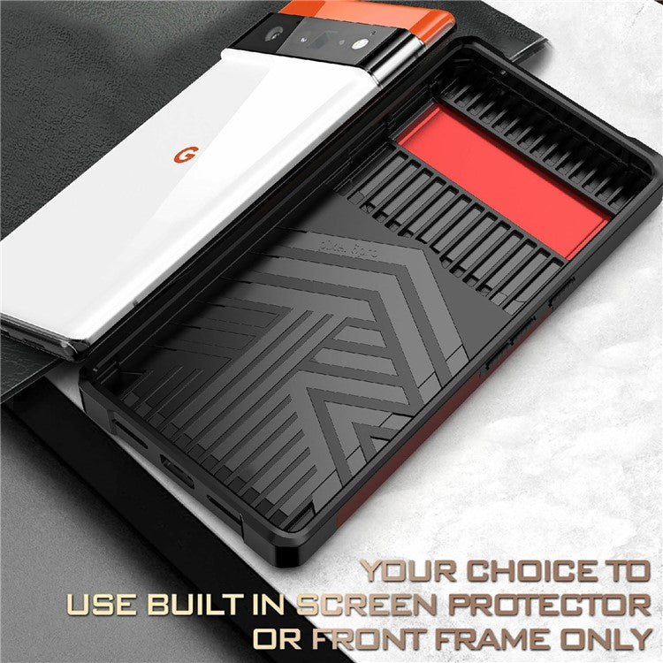 Card Slot Kickstand PC + TPU Hybrid Case Camera Slide Protector Phone Shell for Google Pixel 6 Pro - Black