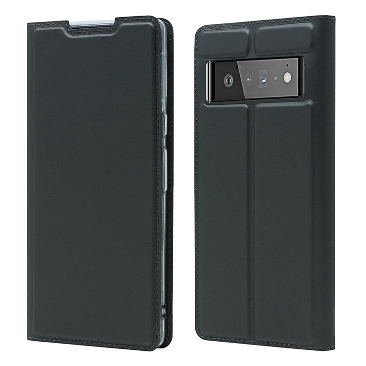 Card Holder Design PU Leather Magnetic Closure Cell Phone Case for Google Pixel 6 - Black
