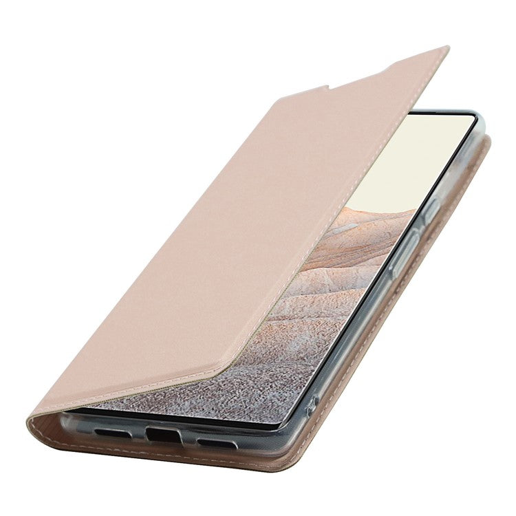 Card Holder Design PU Leather Magnetic Closure Cell Phone Case for Google Pixel 6 - Rose Gold