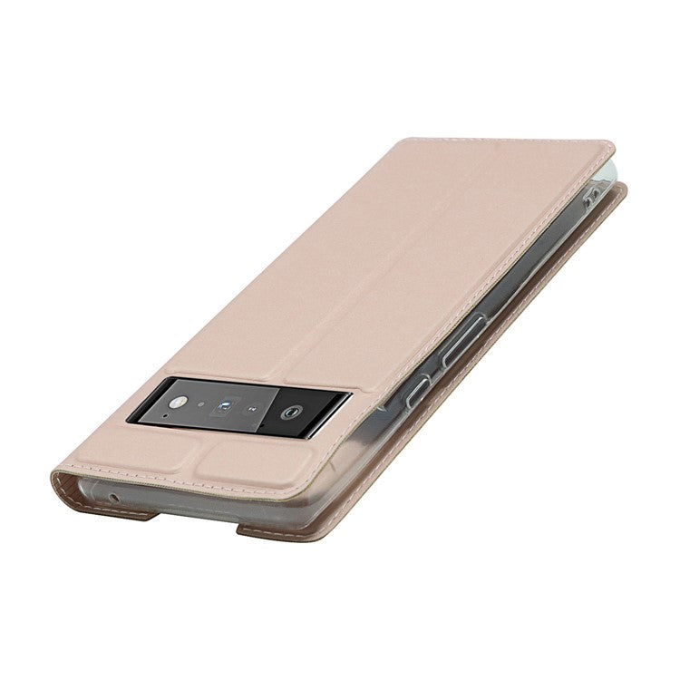 Card Holder Design PU Leather Magnetic Closure Cell Phone Case for Google Pixel 6 - Rose Gold