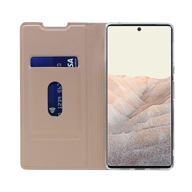 Card Holder Design PU Leather Magnetic Closure Cell Phone Case for Google Pixel 6 - Rose Gold