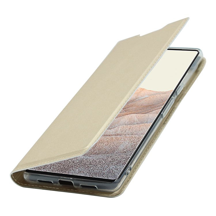 Card Holder Design PU Leather Magnetic Closure Cell Phone Case for Google Pixel 6 - Gold