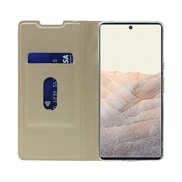 Card Holder Design PU Leather Magnetic Closure Cell Phone Case for Google Pixel 6 - Gold