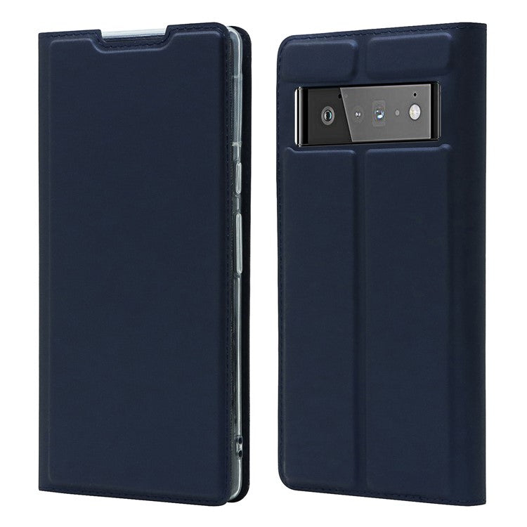 Card Holder Design PU Leather Magnetic Closure Cell Phone Case for Google Pixel 6 - Blue