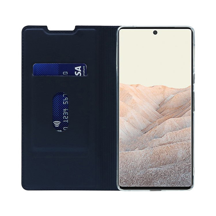 Card Holder Design PU Leather Magnetic Closure Cell Phone Case for Google Pixel 6 - Blue