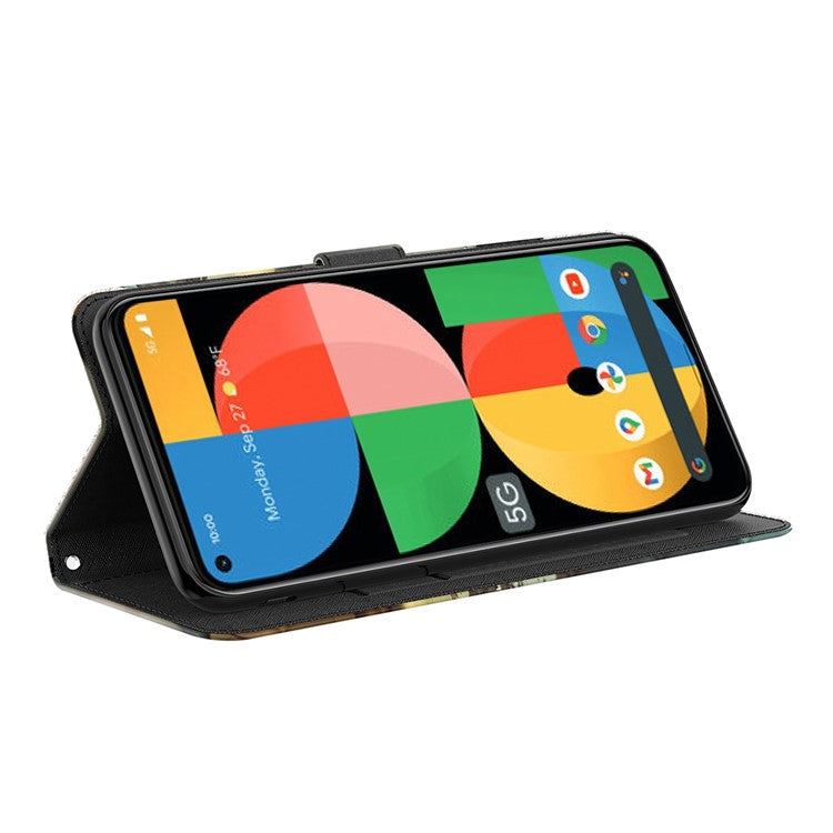 3D Pattern Printing All-round Shockproof Leather Stand Case Wallet Cover with Strap for Google Pixel 5a 5G - Cat and Tiger