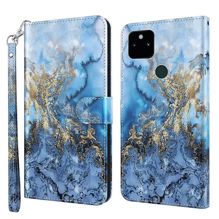 3D Pattern Printing All-round Shockproof Leather Stand Case Wallet Cover with Strap for Google Pixel 5a 5G - Galaxy